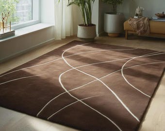 Hand Tufted Abstract Wool Rug, Modern Minimalist Beige Carpet