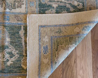Hand knotted Oushak-Style Wool Rug in Slate Blue & Silver Grey 8x10 9x12 Rug for bedroom, Living Room, Dining Room Large Area Rug