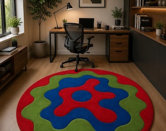 Round Abstract Hand Tufted Rug, Colorful Modern Area Rug