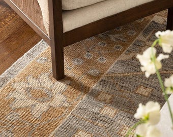 Beige, Brown Hand Knotted Vintage Oushak Rug, Antique Wool Rug 8x10 9x12 Rug for bedroom, Living Room, Dining Room Large Area Rug