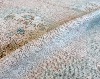 Vintage Pink Oushak Rug, Hand Knotted Turkish Wool Area Rug, Pastel Blush Rug, Living Room Carpet,  3x8 3x10 3x12 3x15 Entryway Kitchen Rug