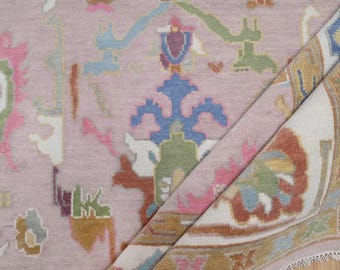 Vintage Turkish Oushak Rug, Hand Knotted Wool Area Rug, Pink Floral Antique Rug, Large Oriental Boho Living Room Carpet, 8x10 Costume Size ,