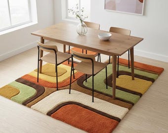 Retro Geometric Area Rug, Mid Century Modern Decor