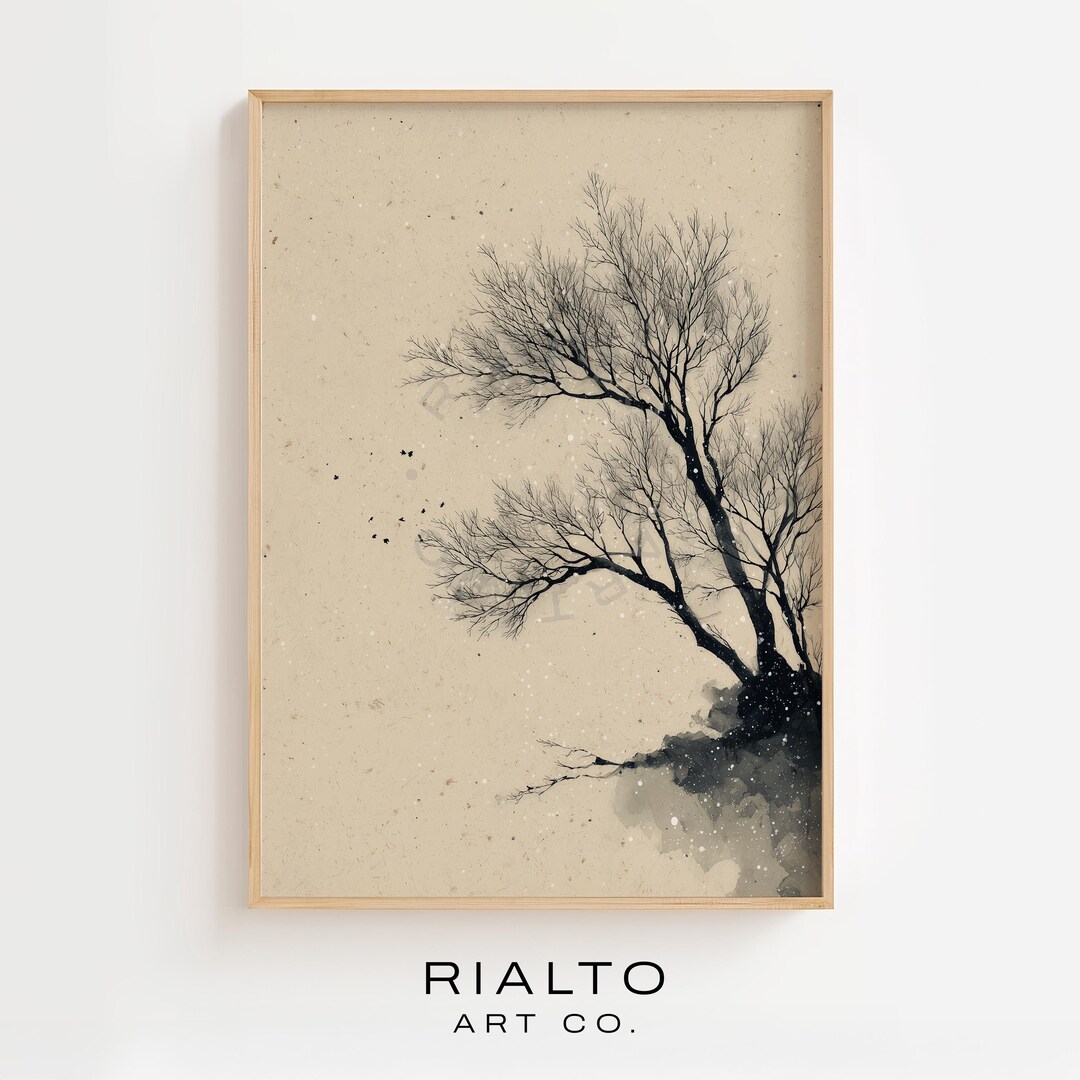 Zen Home Japanese Ink Forest Landscape, Minimalist Sumi-e Wall Art ...