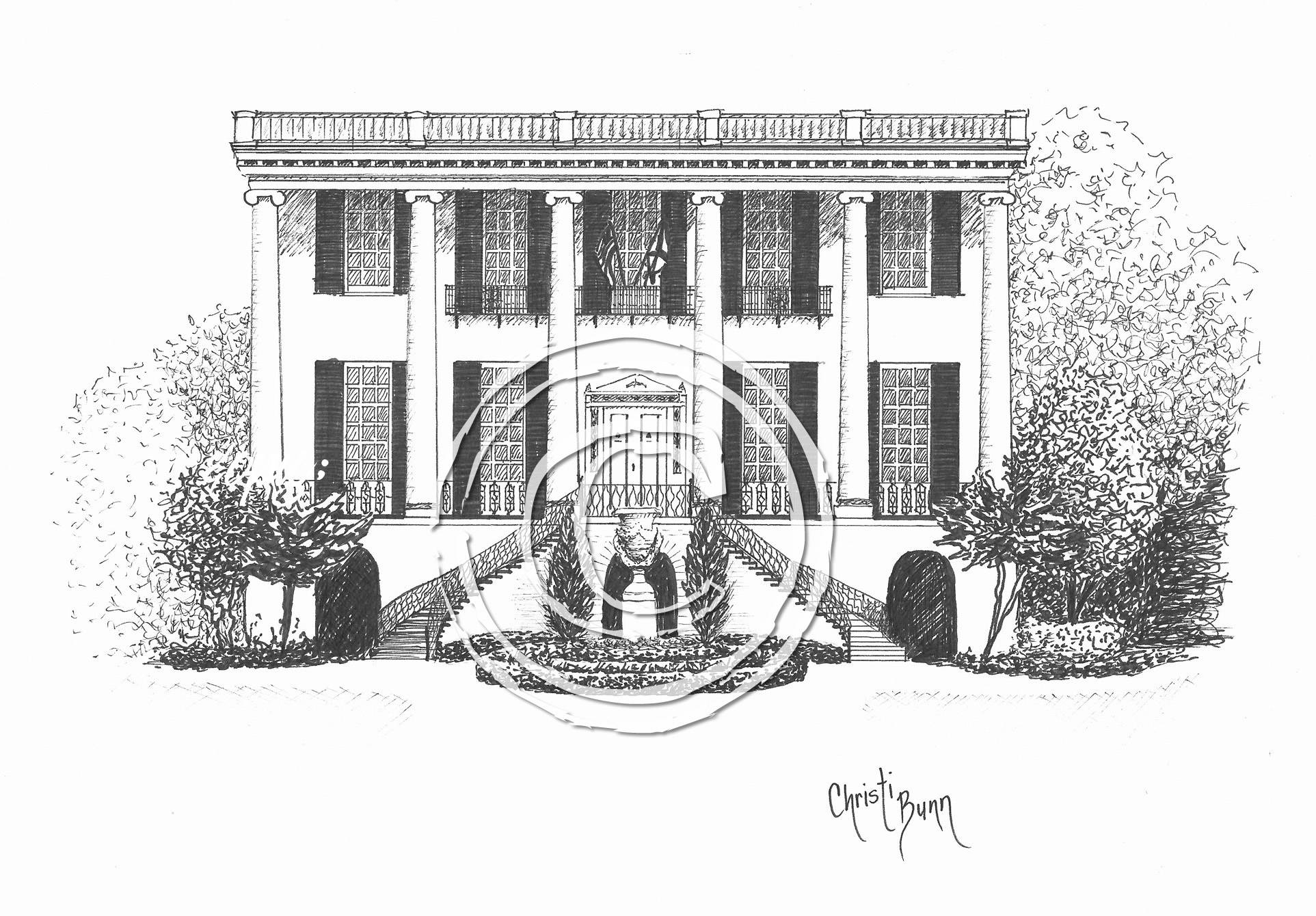 University of Alabama President's Mansion - Pen and Ink PRINT - Etsy