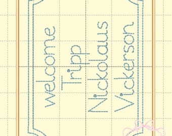 Motif de broderie de plaque nominative pour bébé rectangle double haricot ITH | 2 tailles