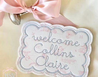 Motif de broderie de plaque nominative pour bébé double festonné ITH | 2 tailles
