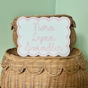 ITH Scalloped Baby Name Plate Satin Stitch Embroidery Design | 1 Size 5x7 or 6x10 Hoop
