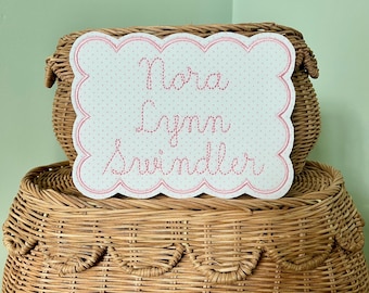 ITH Scalloped Baby Name Plate Satin Stitch Embroidery Design | 1 Size 5x7 or 6x10 Hoop