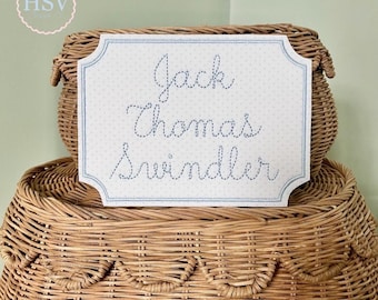 Motif de broderie rectangulaire pour plaque nominative pour bébé ITH | Plaque signalétique rectangulaire à point satiné | Cerceau 5 x 7 ou 6 x 10
