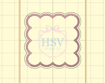 Motif de broderie pendentif double feston ITH | Assiette festonnée en satin avec point haricot | 3 tailles