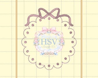 Cadre rond festonné héritage ITH avec noeud français | 3 tailles