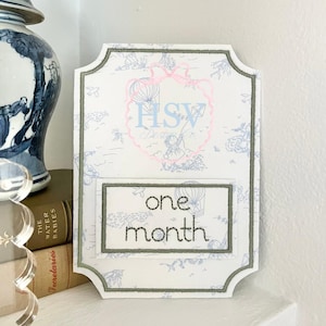ITH Rectangle Monthly Milestone Plaque Set | Rectangle Satin and Bean Stitch Milestone Plate Embroidery Design | 5x7 or 6x10 Hoop