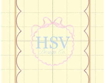 Plaque nominative festonnée ITH motif de broderie point de haricot | Plaque nominative festonnée pour bébé | Cerceau 5 x 7 ou 6 x 10