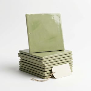 Moroccan Tiles, Sage Green Ceramic Wall with Glossy Hand-Glazed Finish