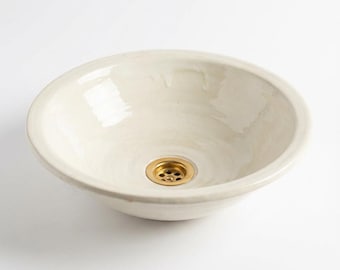 Hand-Crafted Ceramic Sink in Soft Cream Finish - Custom-Made Bathroom Basin