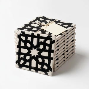 Azulejos pintados a mano, cerámica marroquí en blanco y negro, decoración de pared de 10 × 10 cm