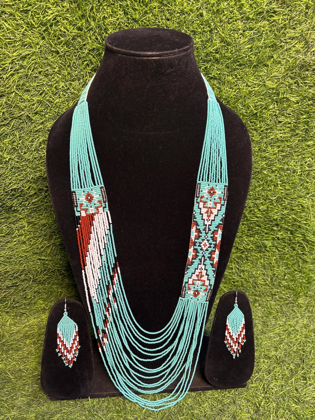 Handmade Turquoise Seed Bead Necklace Set | Boho Tribal Jewelry - Etsy