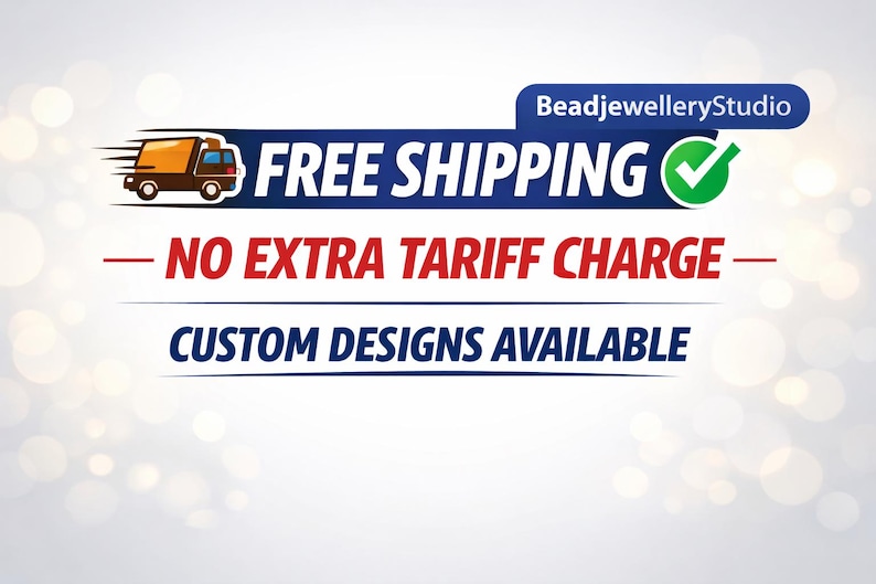 May include: A graphic with the text "FREE SHIPPING" and "NO EXTRA TARIFF CHARGE" in white and red on a blue background. A brown and orange truck graphic is on the left. The text "CUSTOM DESIGNS AVAILABLE" is below.