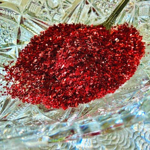 Glitter German Glass Glitter, 1 oz - Ruby Red -70 Grit Chunky Flake, silver base- Artist Quality, in wide mouth storage jar.
