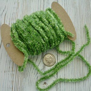 Tinsel Chenille Cording -Fresh Green/green sparkle - 3/16"-1/4" - 5 continuous yards, NO WIRE- Craft Project, cards, Gift tie, Home decor.