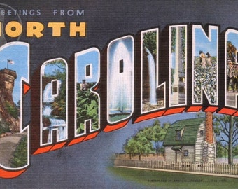 Greetings from North Carolina Vintage Large Letter Postcard Giclee Print