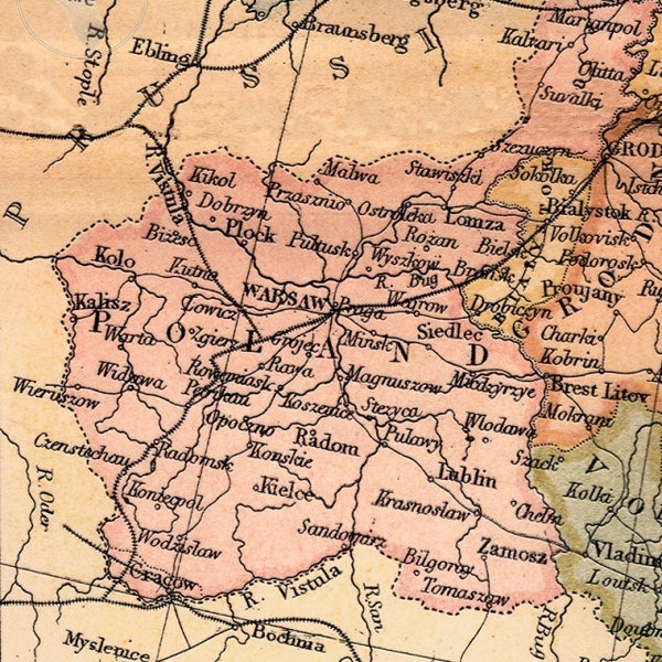 POLAND - Detail Map reproduced from an 1867 Atlas of the World