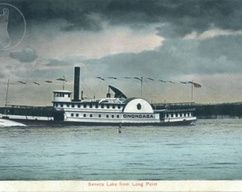 Steamboat on the Finger Lakes, Seneca Lake from Long Point, NY, Vintage Antique Postcard Giclee Print Reproduction