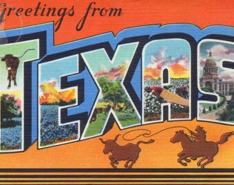 Greetings from Texas Vintage Large Letter Postcard Giclee Print