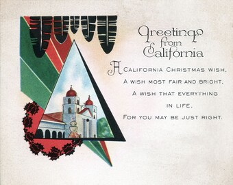 California Christmas Greetings - Vintage Christmas Art Print