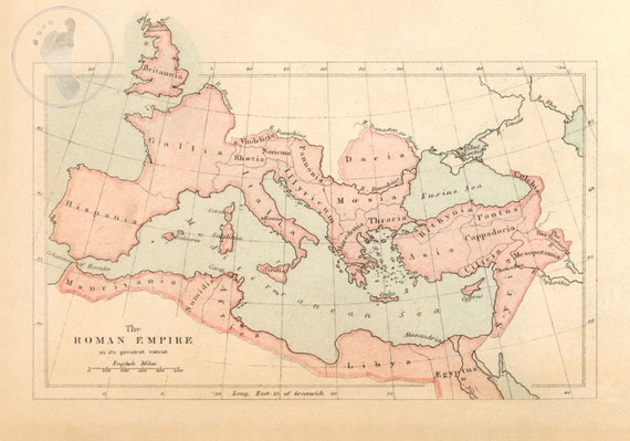 Map of the Roman Empire at It's Greatest Extent. Ancient 