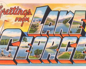 Lake George Adirondack Mountains Upstate New York Vintage Large Letter Postcard Giclee Print