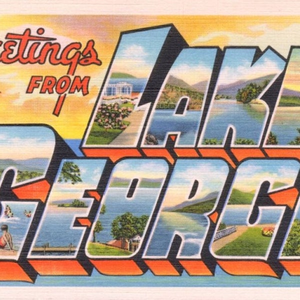 Lake George Adirondack Mountains Upstate New York Vintage Large Letter Postcard Giclee Print