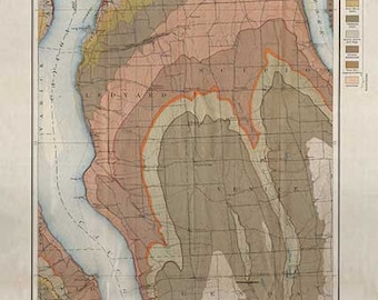 Antique Cayuga Lake Geological Map. Finger Lakes Region of Upstate NY as Surveyed in 1899.  Giclee print reproduction.