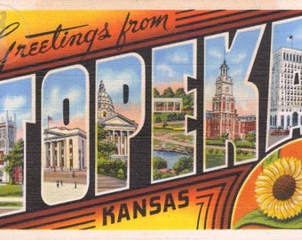 Greetings from Topeka, Kansas Vintage Large Letter Postcard Giclee Print