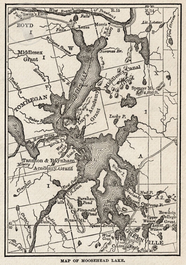 Map of Moosehead Lake Maine 1875. Giclee Print Reproduction Etsy