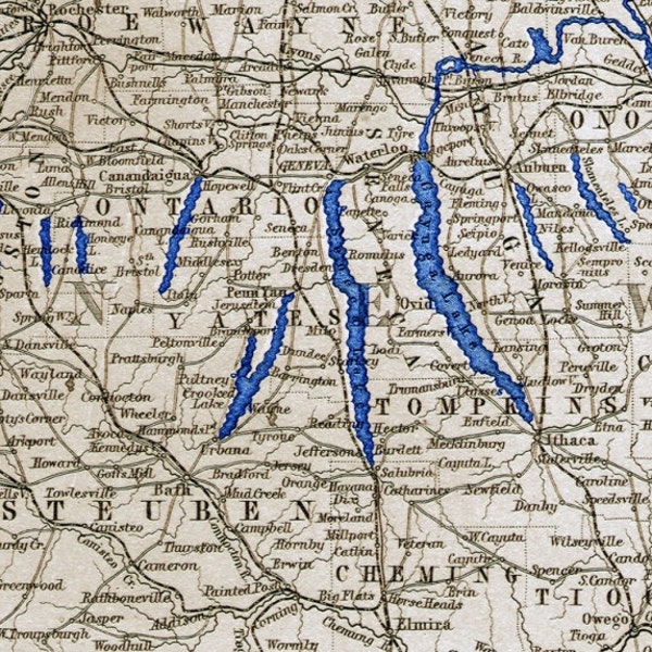 Historic Map of the Finger Lakes Region of Upstate New York.  Reproduction from 1867 Atlas, print / frame