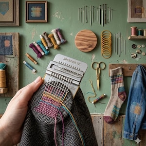 14 Hook Darning Loom – Wooden Mending Tool for Jeans & Knitwear