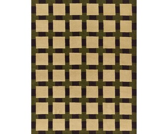 Bauhaus Hand Tufted rug, Mid Century Modern Wool Rug, Olive Green Geometric Grid Area Rug, Minimalist Large Rug For Living Room Bedroom Kids