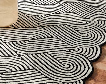 Rissa Rug Hand Tufted Black-White Geometric Indoor Wool Area Rugs For Livingroom Bedroom Kitchen Nursery Hallway Runner Entryway Interior