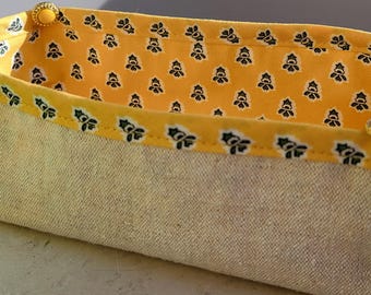 Cesta rectangular de tejido provenzal - lino y algodón