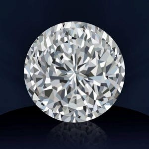 May include: A perfectly round diamond, cut to maximise light reflection. The many facets create a brilliant sparkle against a dark blue backdrop. The gemstone's shape is a classic circle, ideal for jewellery.