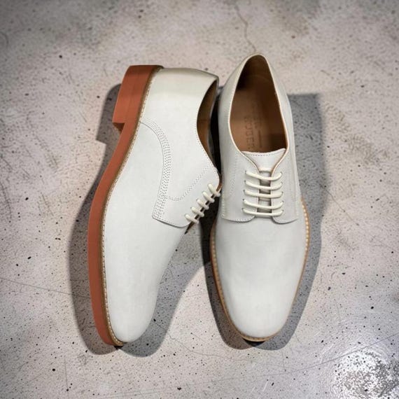 Handmade Men's Shoes Classic White Buck Oxford Red Brick Outsole