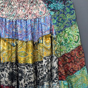 Handmade Recycled Silk Patchwork Skirt: Boho Maxi Tiered Skirt image 4
