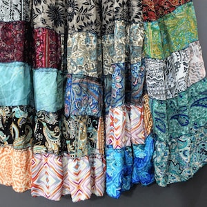 Handmade Recycled Silk Patchwork Skirt: Boho Maxi Tiered Skirt image 6
