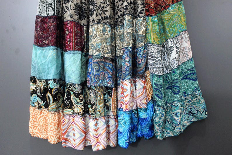 Handmade Recycled Silk Patchwork Skirt: Boho Maxi Tiered Skirt image 6