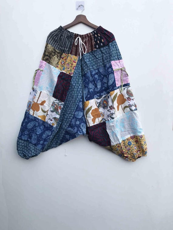 Handmade Cotton Patchwork Harem Pants, Boho Hippi… - image 1