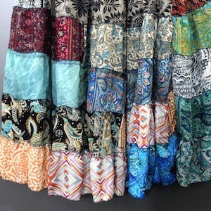 Handmade Recycled Silk Patchwork Skirt: Boho Maxi Tiered Skirt image 10