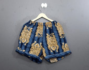 Hand Block Print Tiger Cotton Shorts – Boho Summer Beach Lounge Wear