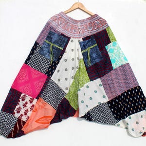 Unisex Boho Patchwork Aladdin Pants, Handmade Patchwork Cotton Hippie Baggy Trousers, Drop-crotch Style,Boho Cotton Trouser Pant.